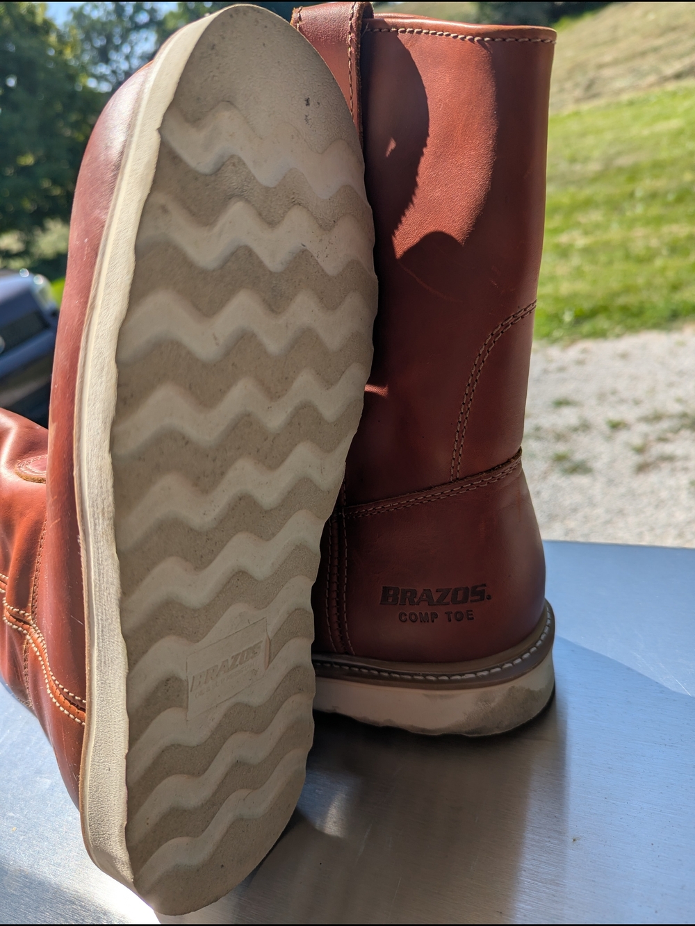 Men's Brown Pull-On Leather Work Boots - Picture 5 of 5